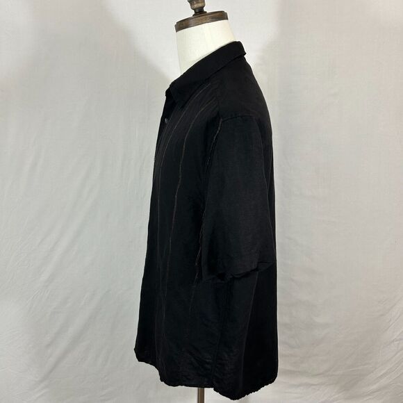 Havanera Shirt Mens XL Black Linen Rayon Short Sleeve Button Up Beachy - Picture 3 of 10